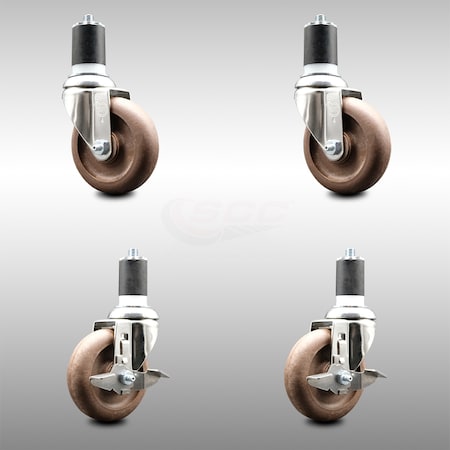 Service Caster 4 Inch 316SS High Temp Glass Filled Nylon 1-7/8 Inch Stem Caster Brake SCC, 2PK SCC-SS316EX20S414-GFNSHT-2-TLB-2-178